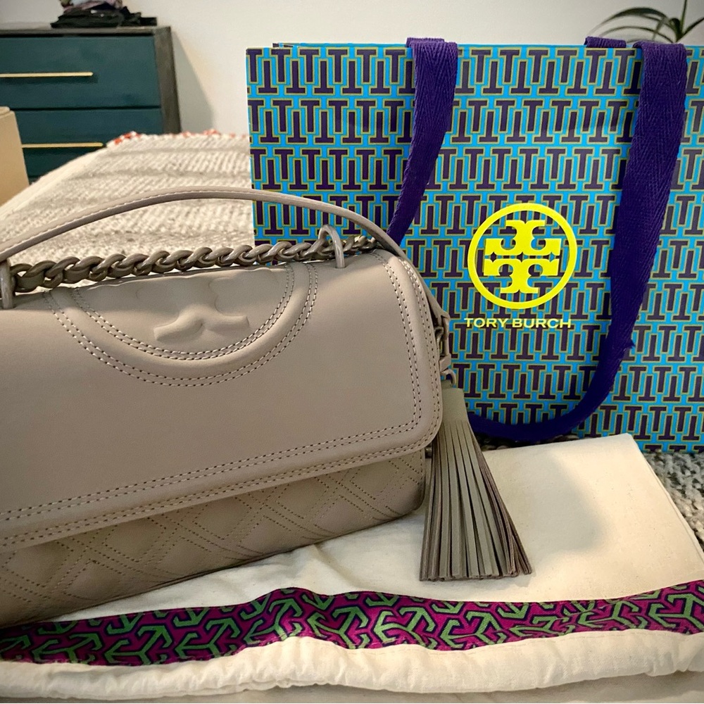 Tory Burch Fleming Matte Small Convertible Bag - Gray Heron